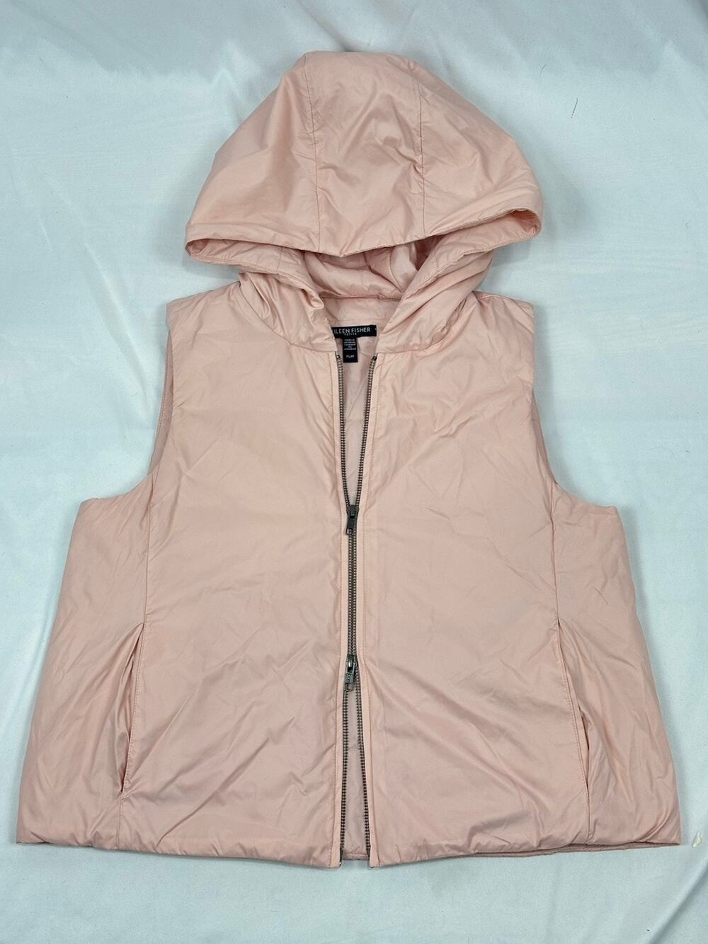 Eileen Fisher Hooded Vest Womens Petite S Pink Puffer Quilted Outerwear